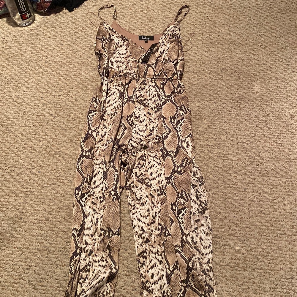 LuLus Jasper Beige Snake Print Surplice Jumpsuit